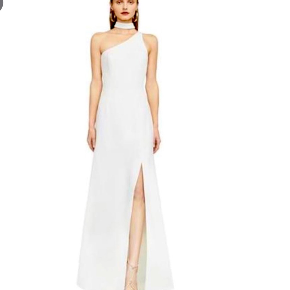 BCBG Max Azaria One shoulder thigh slit dress